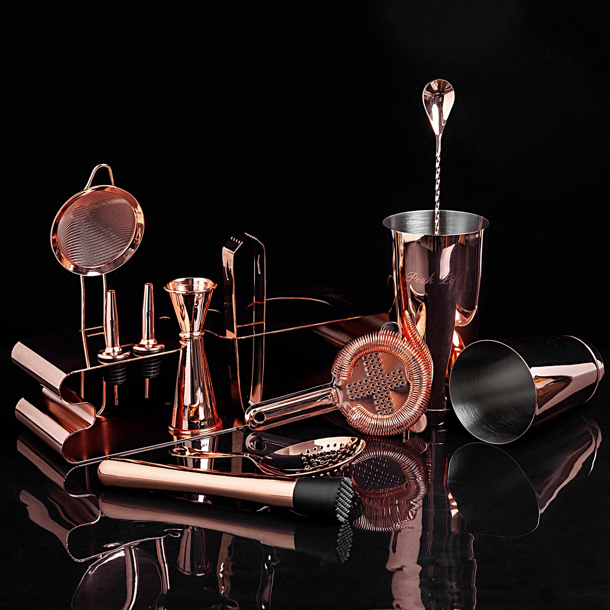 A Cocktail Set with Stand that Truly Stands Out! - Copper Color.